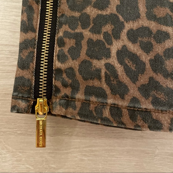 Michael Kors Brown Leopard Print Skinny Ankle Gold Zippered Pants - Picture 8 of 14